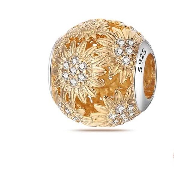 Sparkling Sunflower S925 14k Gold Pandora Compatible Charm - Picture 1 of 8